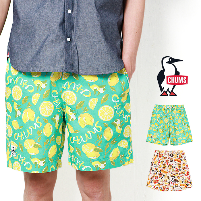 【CHUMS】ショートパンツ/半ズボン/総柄/レモン柄/ロゴ/新品 CHUMS】ショートパンツ/半ズボン/総柄/レモン柄/ロゴ/新品