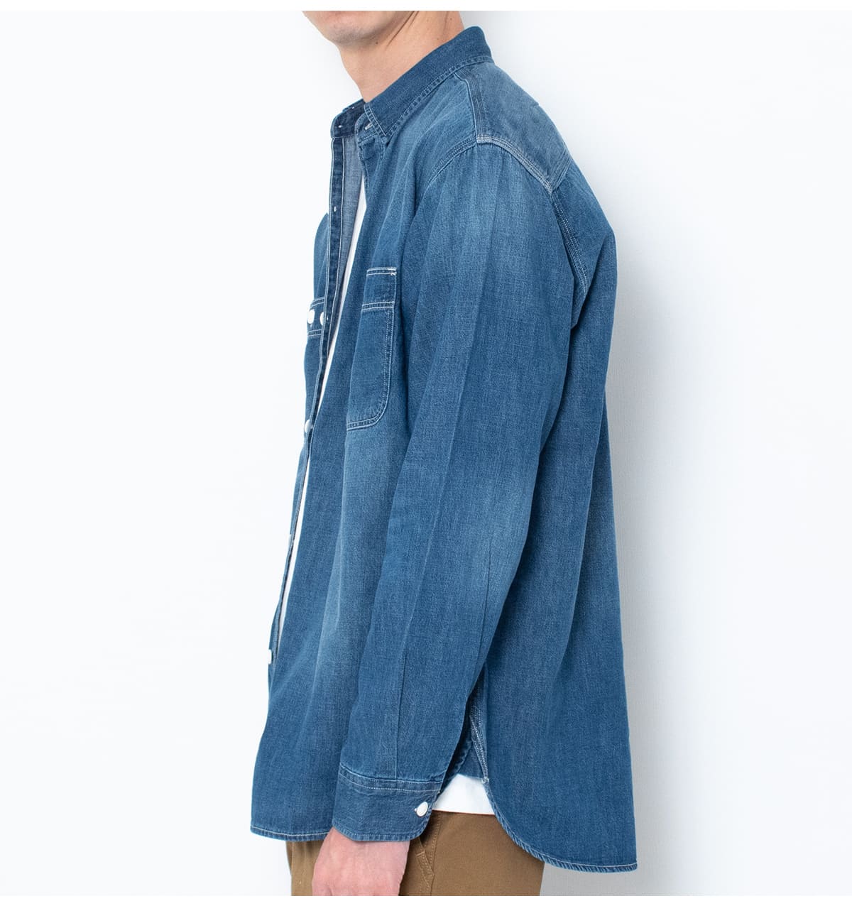 PLAN C デニム長袖シャツ　ダブルカラー　40 デニムシャツ メンズ エドウィン デニム ワークシャツ ブランド EDWIN