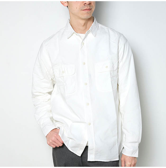 FOB FACTORY エフオービーファクトリー OX Work Shirt オックス ワーク シャツ F3496 白シャツ 襟シャツ ホワイト 綿 コットン 日本製 長袖 ゆったり｜jxt-style｜05