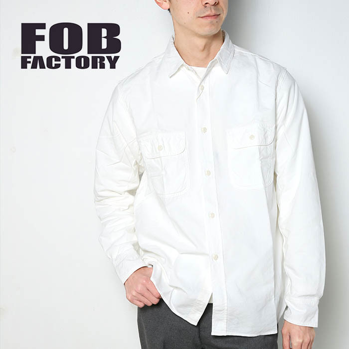 FOB FACTORY エフオービーファクトリー OX Work Shirt オックス ワーク シャツ F3496 白シャツ 襟シャツ ホワイト 綿 コットン 日本製 長袖 ゆったり｜jxt-style｜02