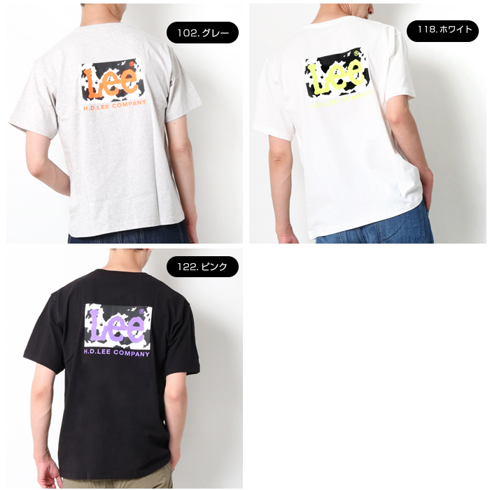 LEE リー バックプリント 半袖 Tシャツ LT3078 ネオンカラー 白 黒 グレー プリントT tシャツ tee メンズ ボックスロゴ 定番ロゴ  カジュアル おしゃれ ブランド