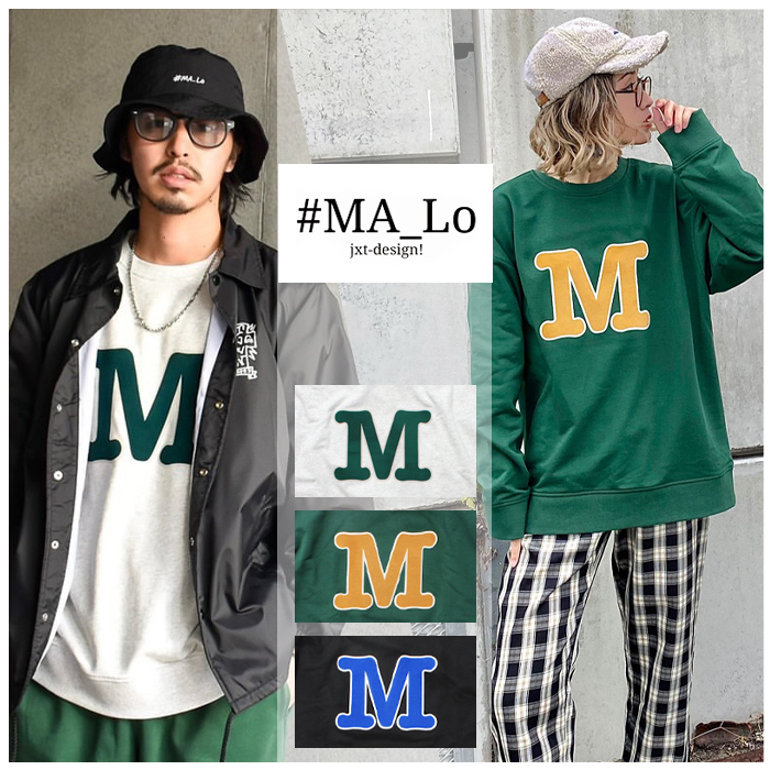 Ma_lo マーロ 裏毛 イニシャルロゴ クルースウェット プル