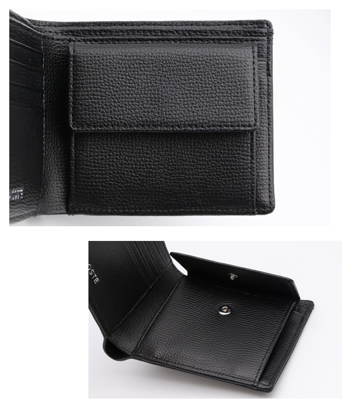 【新品•美品】LACOSTE ラコステ 二つ折り 財布 コンパクト　ブラック lc000087_top.jpg