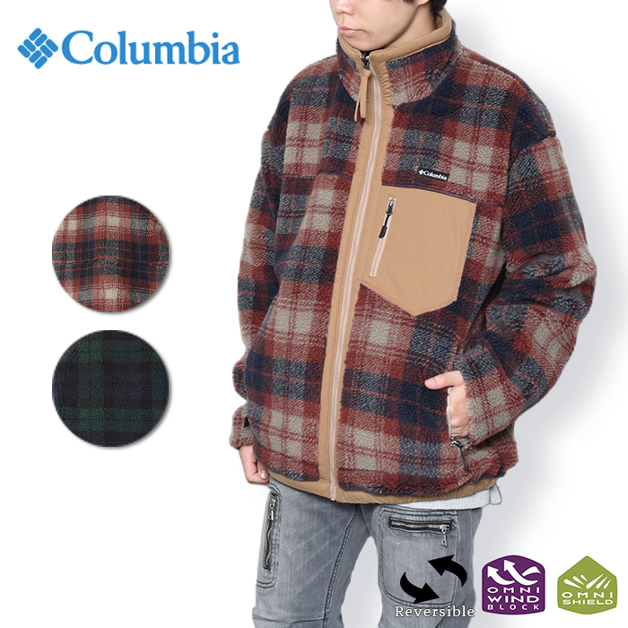 Columbia コロンビア シカゴアべニューパターンドフリースジャケット Patterned Fleece Jacket PM0624 防風 防寒  保温 ボア リバーシブル チェック 赤 緑 黒