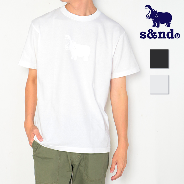 s&nd Tシャツ 半袖 メンズ セカンド プリント かば ロゴ 日本製 綿100