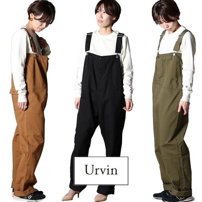 URVIN アービン ベイカー サロペット パンツ UP399201 レディース ベイカーパンツ キャメル グリーン ブラック 綿 日本製 国産