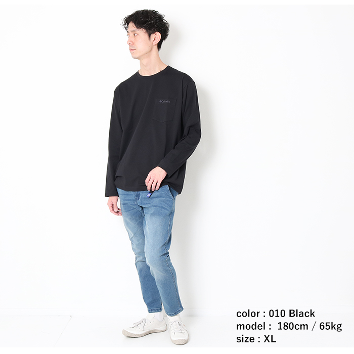 FLAG ON CREW 無地 胸ポケット付き 長袖Tシャツ メンズ 吸汗速乾