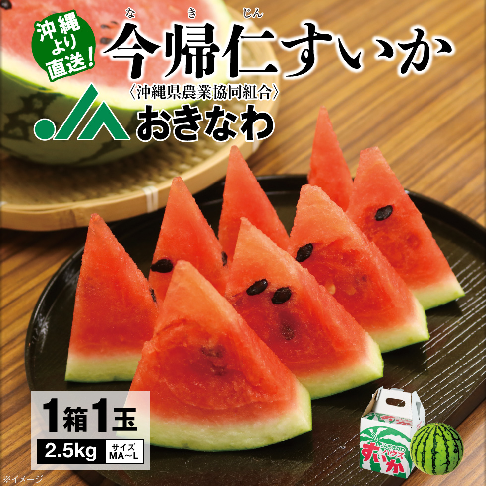 スイカ JAおきなわ 沖縄産 今帰仁すいか 1玉 2.5kg 秀品 送料無料 すいか ギフト 内祝い 希少 フルーツ スイーツ なきじん 西瓜