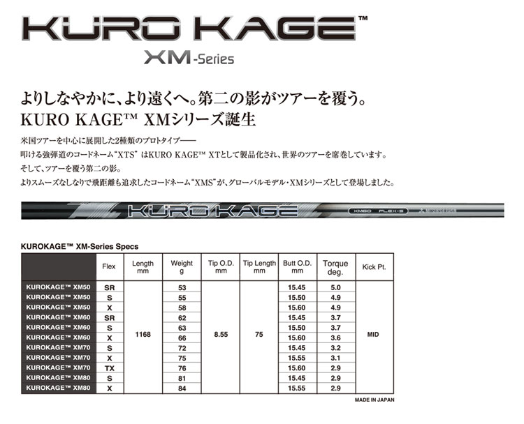 美品】クロカゲ XM 60s ドライバー用 シャフト タイトリスト