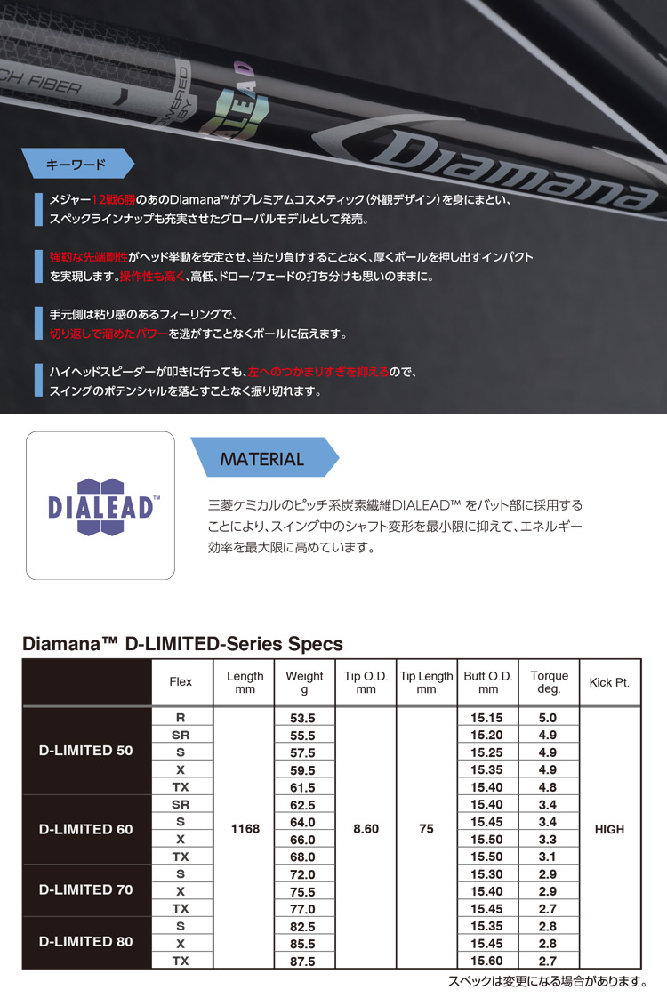 三菱ケミカル Diamana D-LIMITED グローバルモデル ウッド用 カーボンシャフト