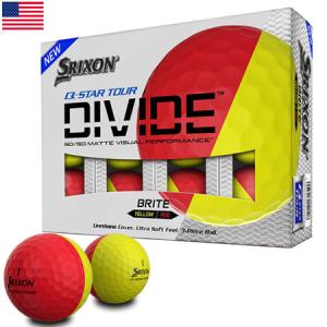 スリクソン 2020 Q-STAR TOUR DIVIDE ゴルフボール イエロー×レッド 蛍光・艶消し 1ダース(全12球) USA直輸入品