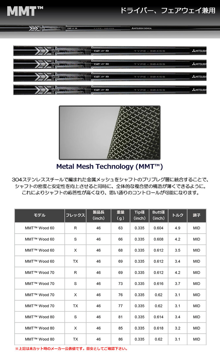 タイトリスト スリーブ付きシャフト USA三菱 MMT Woods (TS1〜4／917D／915D／913D／910D／917F／915F／913F／910F)｜jypers｜02