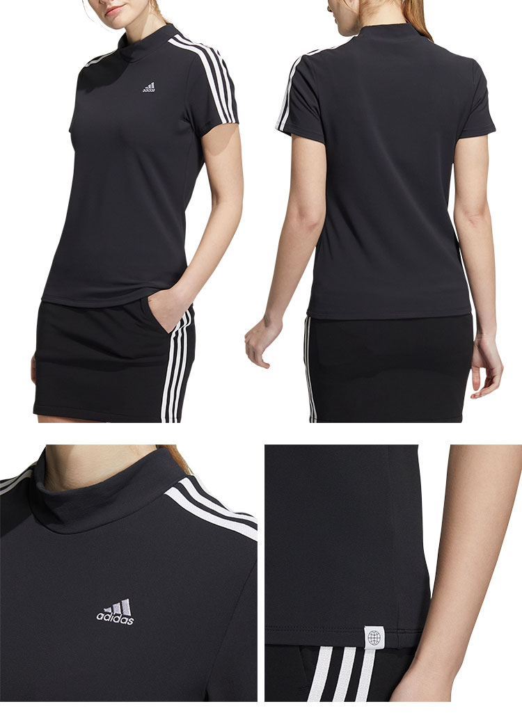アディダスレディース☆ジャケット、半袖モックネック、スカート3点セット　【L】 adidas（アディダス） スリーストライプス 半袖モックネックシャツ