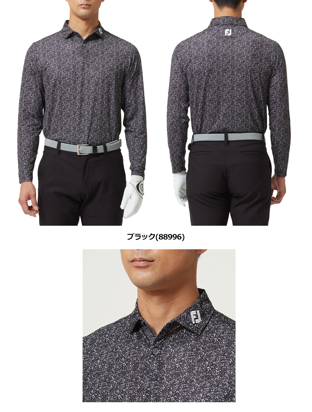 フットジョイ スプラッター 総柄 長袖 ポロシャツ 薄手 ストレッチ