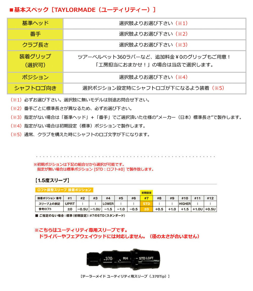 TaylorMade（テーラーメイド） UT専用 スリーブ付きシャフト