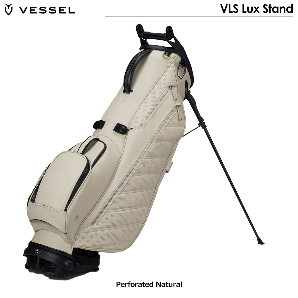 VESSEL VLS Lux Stand キャディバッグ ダブルショルダー スタンドバッグ 7.5型 4分割トップ Perforated  Natural ベゼル 2023年モデル USA直輸入品