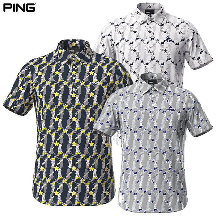 PING ピン Mr. 総柄プリント 半袖ポロシャツ 621-4160207 メンズ
