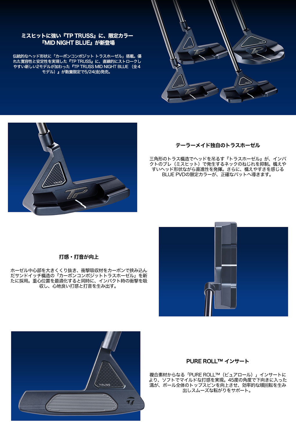 TaylorMade テーラーメイド TP TRUSS MID NIGHT BLUE B1TH