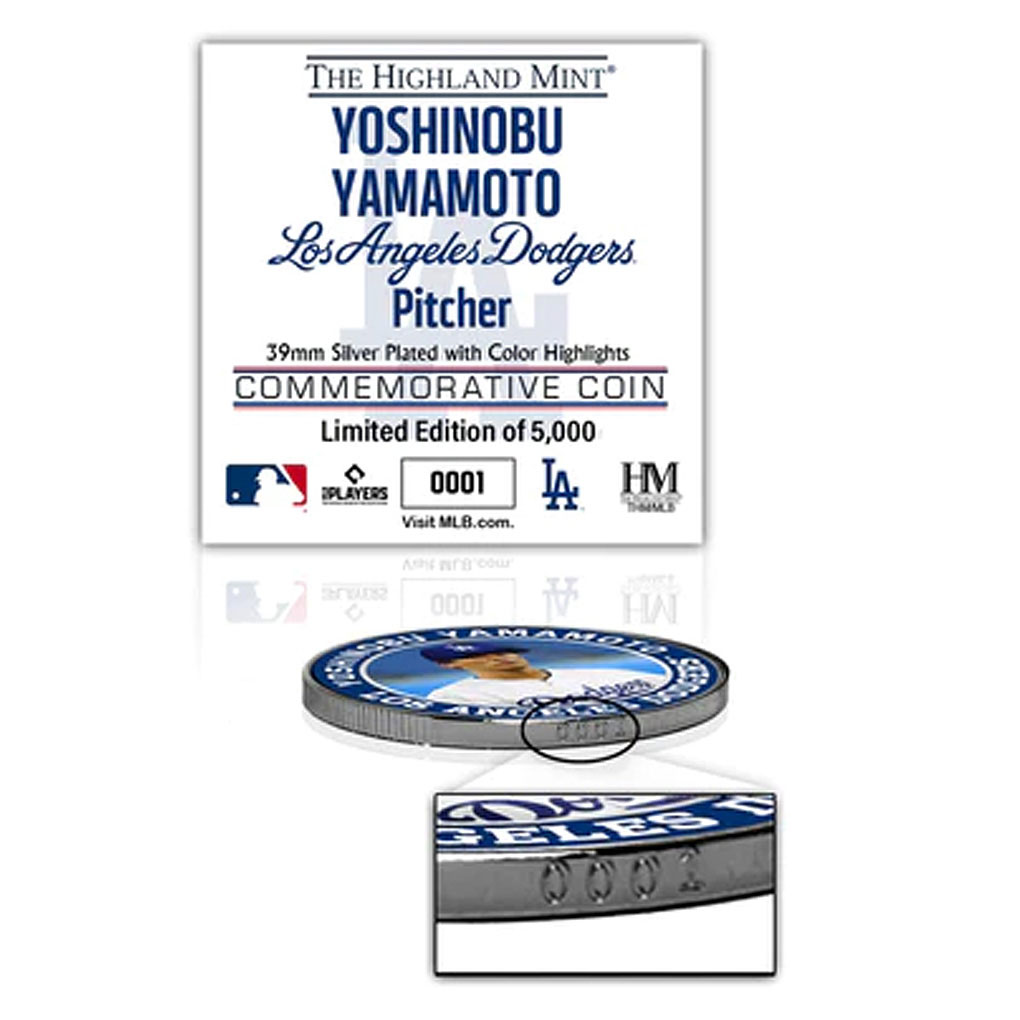 山本由伸 ロサンゼルスドジャース 記念コイン YOSHINOBU YAMAMOTO LA DODGERS SILVER MINT COIN  5000枚限定コイン MLB ドジャース 山本由伸 2025公式戦 NL 4月 最優秀選手賞（投手部門）記念 アクリルプレート（コイン 付）｜郵便局のネットショップ