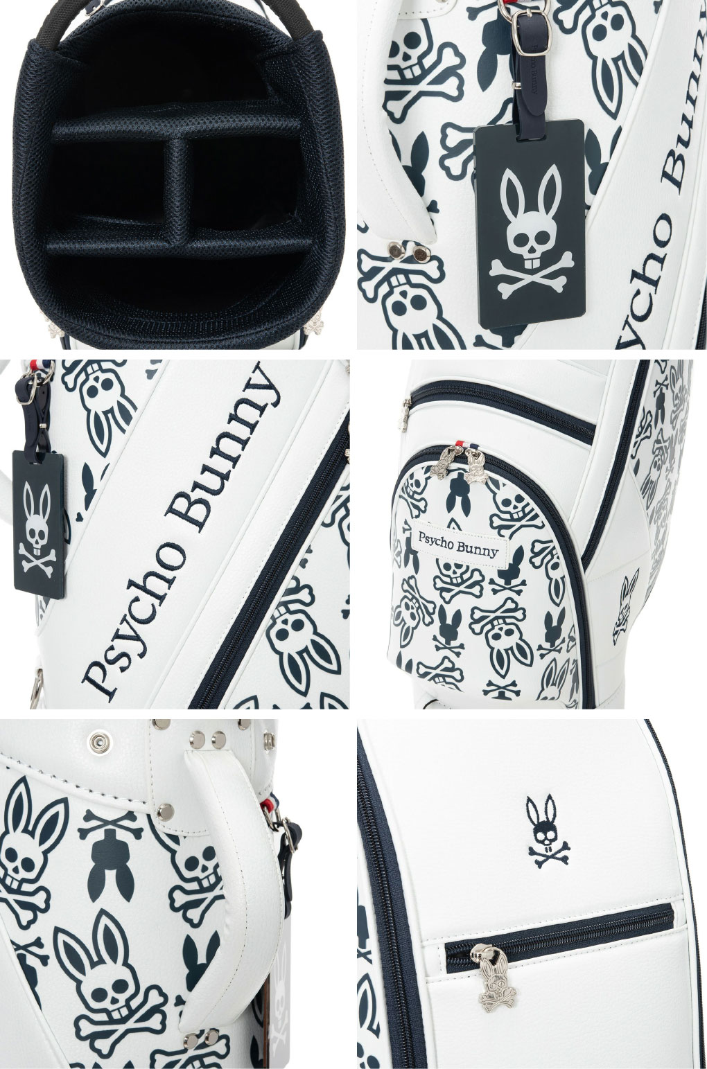 サイコバニー　美品　カート式　9型 総柄　ゴルフ　白　男女兼用　キャディバッグ Psycho Bunny サイコバニー（Psycho Bunny）（メンズ）ゴルフ