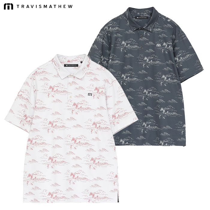 Travis Mathew トラヴィスマシュー サーフボード プリント 半袖ポロ トラヴィスマシュー メッシュ素材半袖総柄プリントポロ 7AN032 メンズ