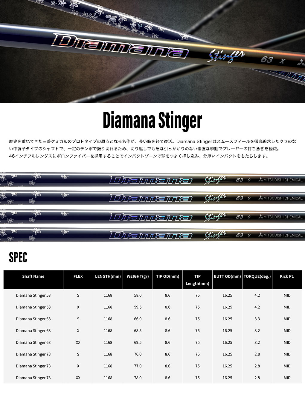 三菱（MITSUBISHI） スリーブ装着 三菱ケミカル 2026 Diamana Stinger