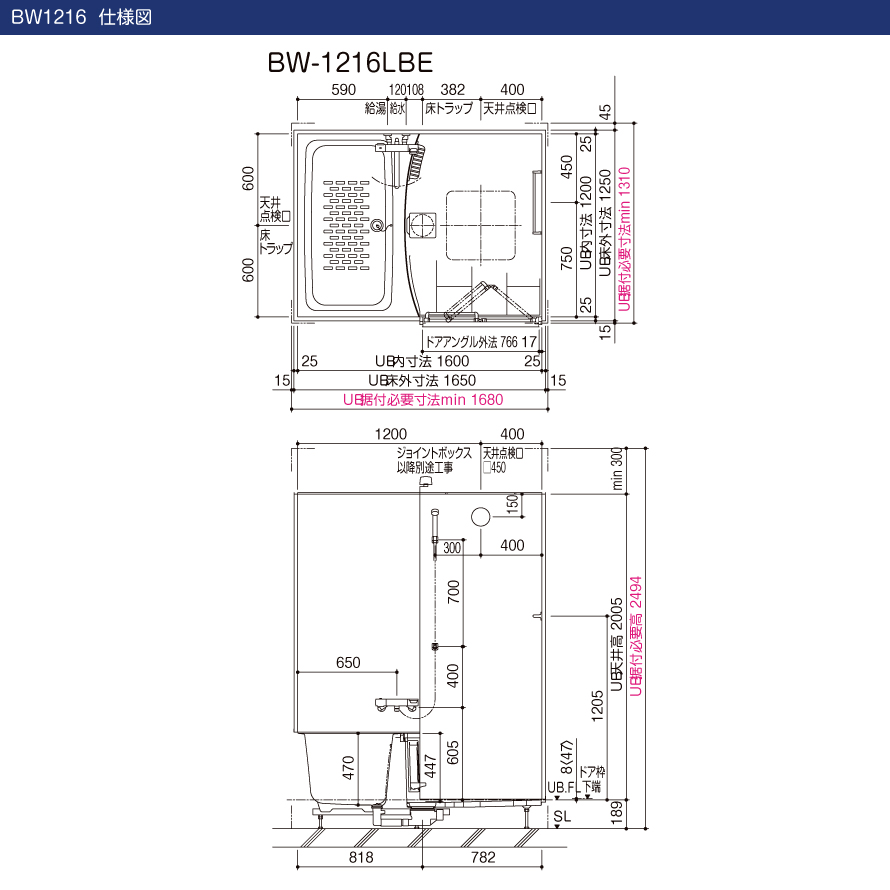 LIXIL リクシル 集合住宅用ユニットバスルーム BWシリーズ：1216サイズ