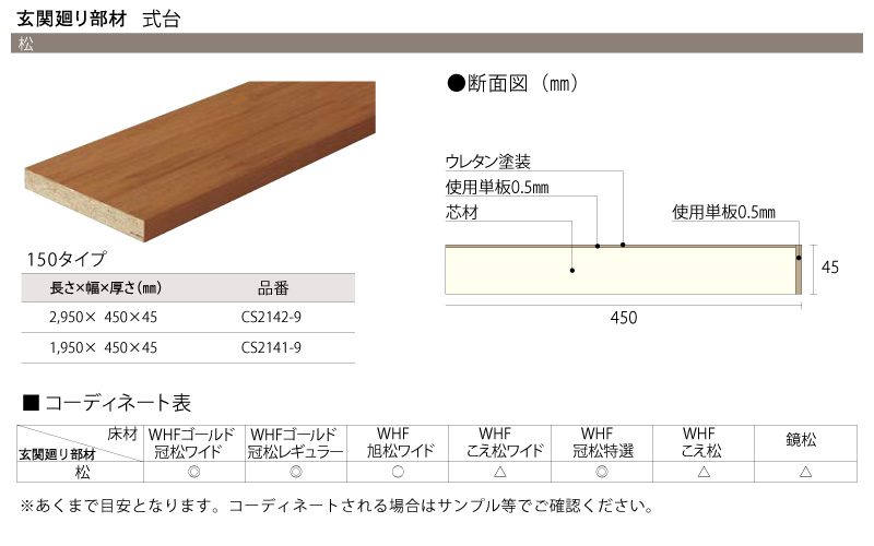 フロングR 松シリーズ 式台 2950×450×45mm 1本入 松 CS2142-9 玄関廻り