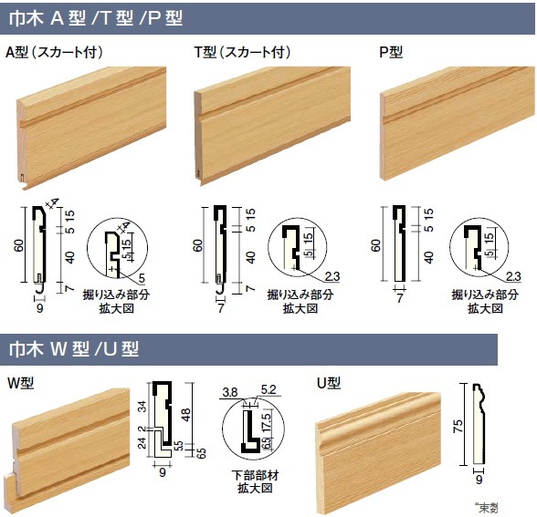 巾木 A型 スカート付 幅60 厚さ9 長さ3900mm 1本入 幅木 WOODONE