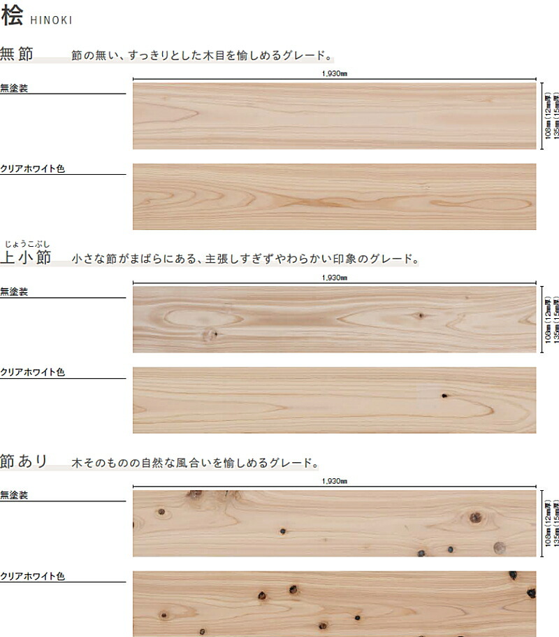 無垢フローリング コンビットソリッドJ 桧 節あり 無塗装 1930×135