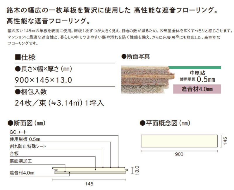 グランドフローリング L-45 マンション用 遮音 24枚 3.14平米入 
