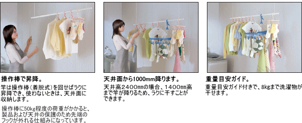 大建工業　物干し上手　うさうさ 大建工業 ものほし上手 天井直付昇降タイプ｜物干し通販｜LDKplus(北恵)