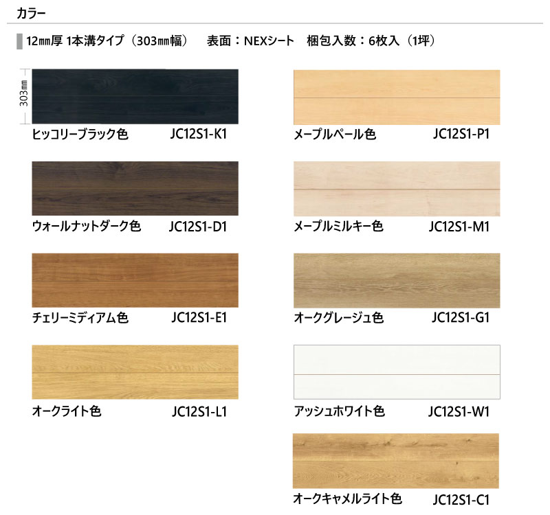 床材 カナエル C12 Jベース 303×1818×12ミリ 6枚入 JC12S1 NODA ノダ 
