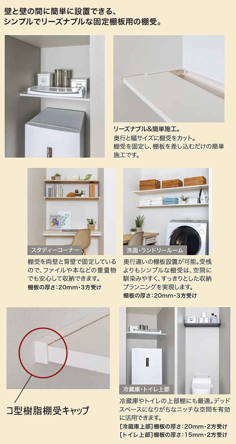 コ型樹脂棚受 長さ1810mm板の厚さ15mm用 1セット入 KT-1518-LW KT-1518