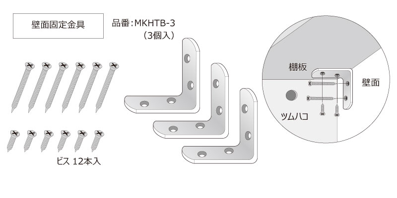 壁面固定用金具 3入り ステンレスウッドワン WOODONE : mkhtkb-3 : DIY