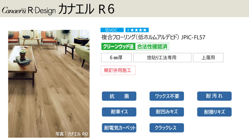 床材 カナエル R6 303×1818×6ミリ 6枚入 R6S1 NODA ノダ フローリング