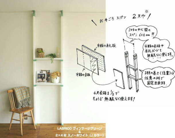 棚セットS ラブリコ+ 2×4材 LABRICO SET 新生活 壁面収納 賃貸住宅 壁 