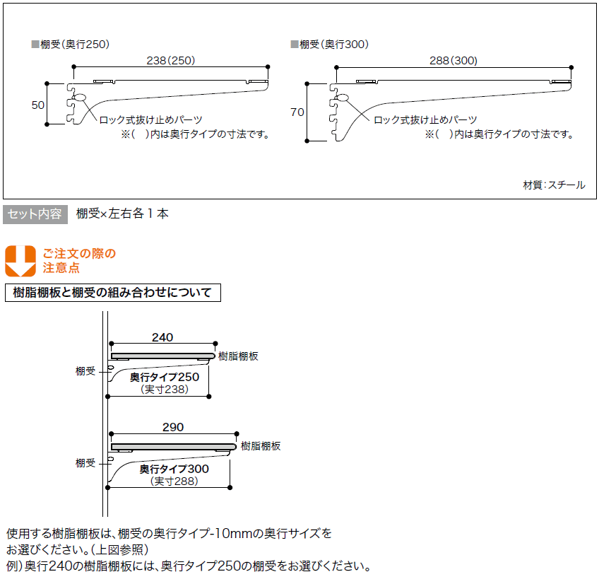 棚受 樹脂棚板用 アームハング棚柱SS対応 2本入 SSブラック 奥行タイプ