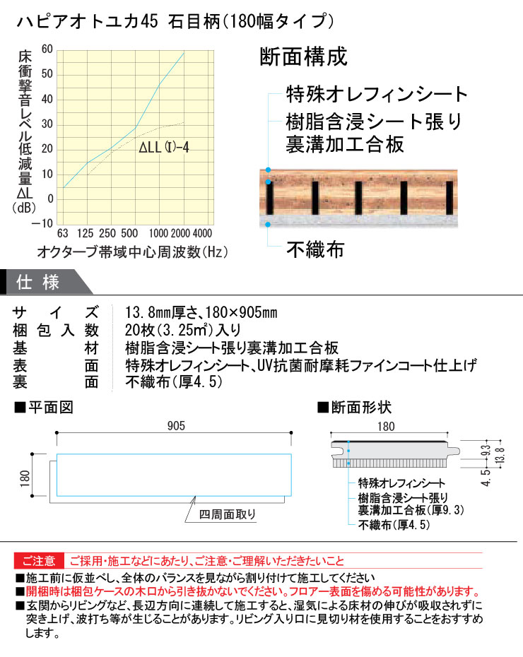 ハピアオトユカ45 石目柄 180幅タイプ マンション用LL-45 防音床 ハピアオトユカ45 石目柄 180幅タイプ マンション用LL-45 防音床