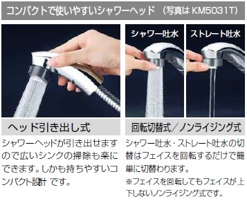 KM5031TEC KVK シングルレバー式シャワー付混合栓 一般地用の説明