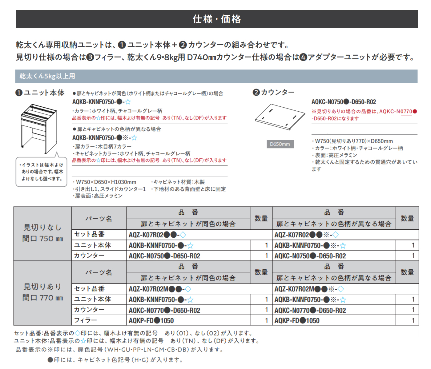 7/16まで出品　幹太くん 5kgと専用台のセット 乾太くん専用収納ユニット」の仕様を追加と高さ特注対応を開始