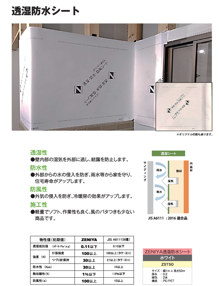 透湿防水シート 2巻 1ｍ×50ｍ巻 ホワイト ZST50【ZENIYA】☆送料無料☆ : 915-zst50-2 : 住材マーケット - 通販 -  Yahoo!ショッピング