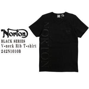 Norton ノートン 服 半袖 242N1010B Tシャツ ブラックシリーズ テレコTシャツ V...