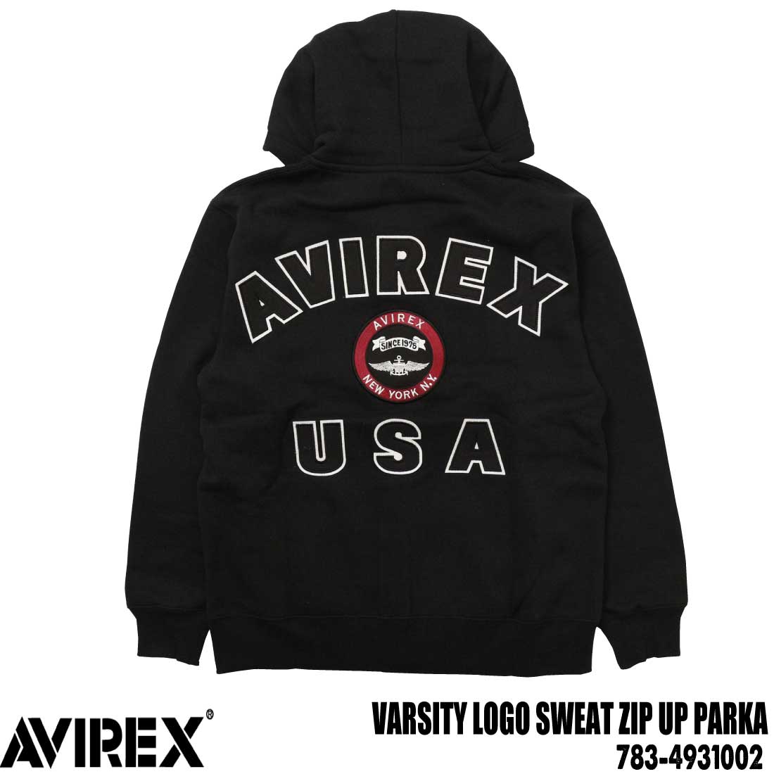 AVIREX / ジップパーカー/M/コットン/BLK/783-4231005 AVIREX（アヴィレックス） アビレックス 長袖 パーカー ジップアップ