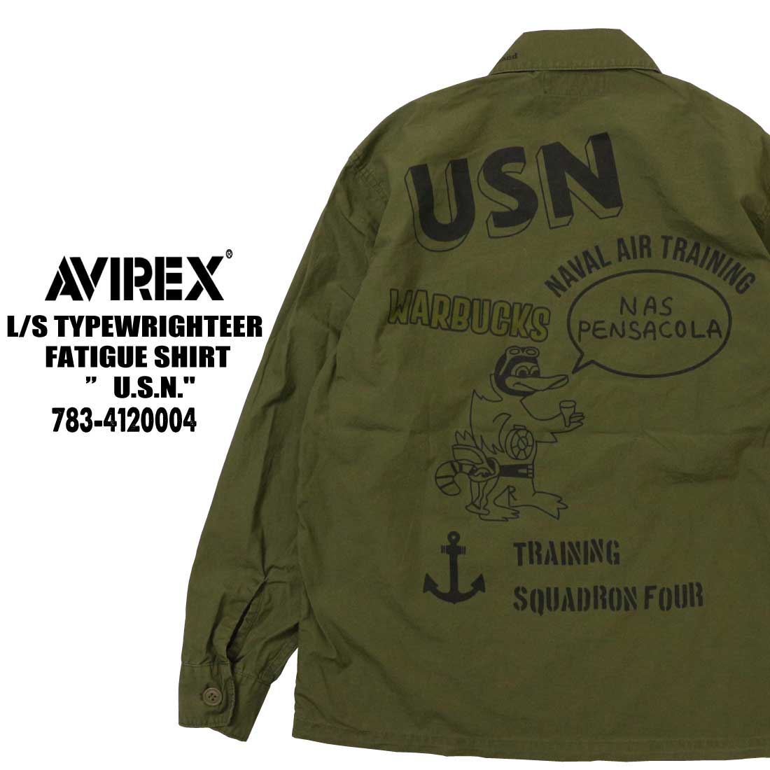 AVIREX アヴィレックス アビレックス 長袖 シャツ 783-4120004 ミリタリー シャツ 春夏 FATHIGUE SHIRT グラフィック プリント 羽織 メンズ｜k-aiya｜02