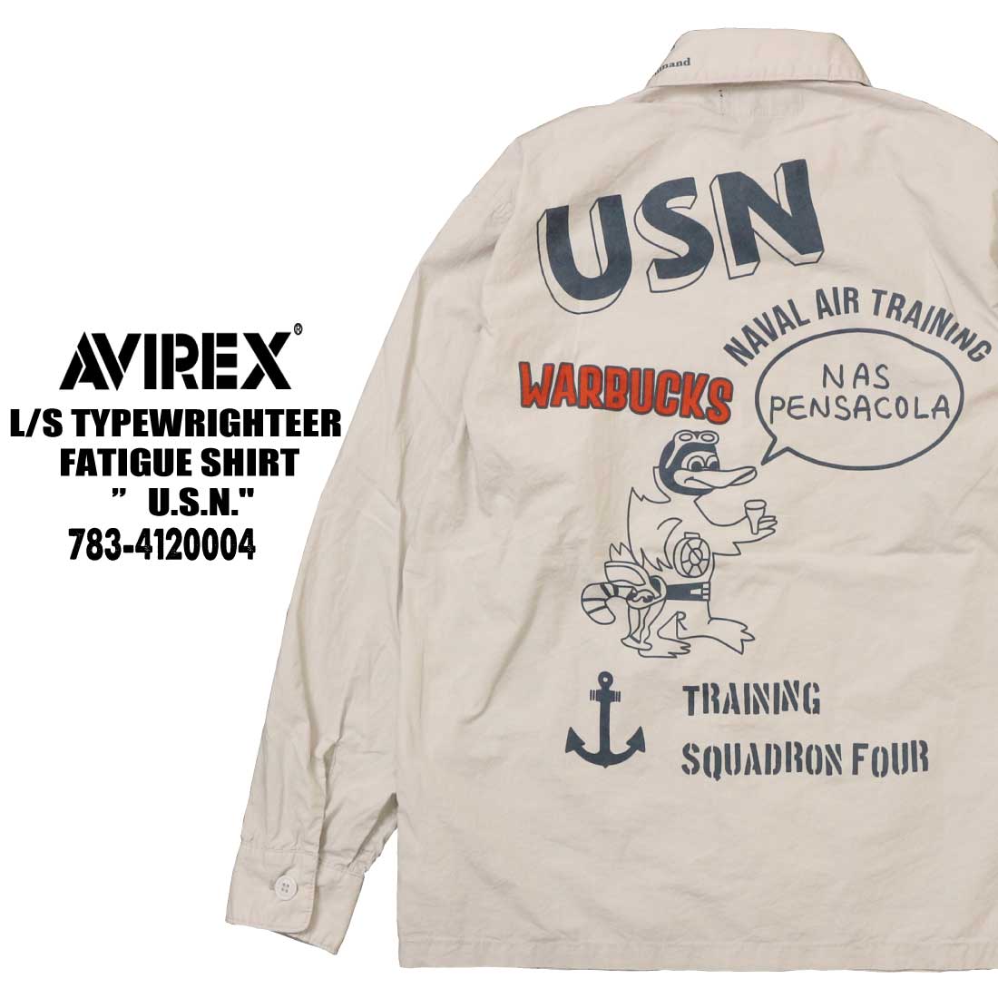 AVIREX アヴィレックス アビレックス 長袖 シャツ 783-4120004 ミリタリー シャツ 春夏 FATHIGUE SHIRT グラフィック プリント 羽織 メンズ｜k-aiya｜03