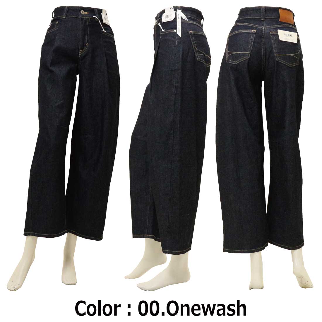 SOMETHING サムシング HANA タック カーブ テーパード  デニム パンツ ストレッチ SEA880 レディース ボトムス ワイドシルエット 体型カバー SOMETHING（サムシング） HANA タック カーブ テーパード デニム