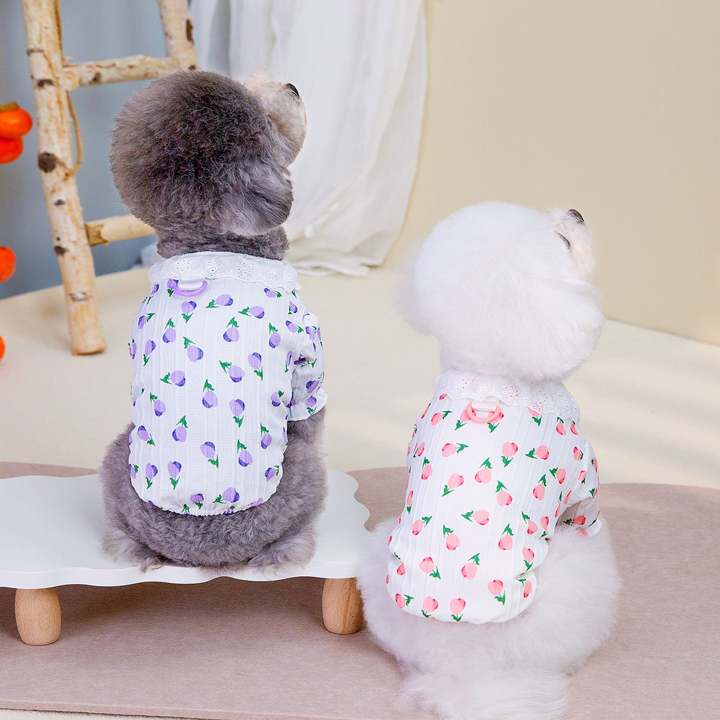 はっぴーDOG 犬 服 犬服 いぬ 犬の服 シャツ ブラウス 花柄 レース 袖