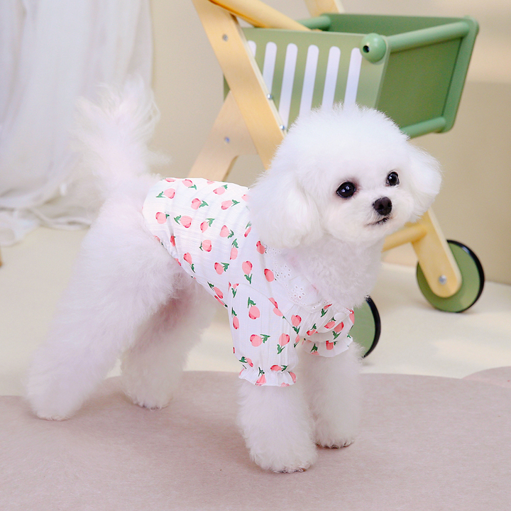 はっぴーDOG 犬 服 犬服 いぬ 犬の服 シャツ ブラウス 花柄 レース 袖