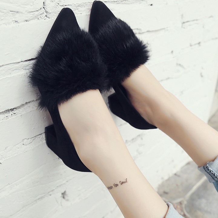 ファーパンプス ファー パンプス ポインテッドトゥ チャンキー